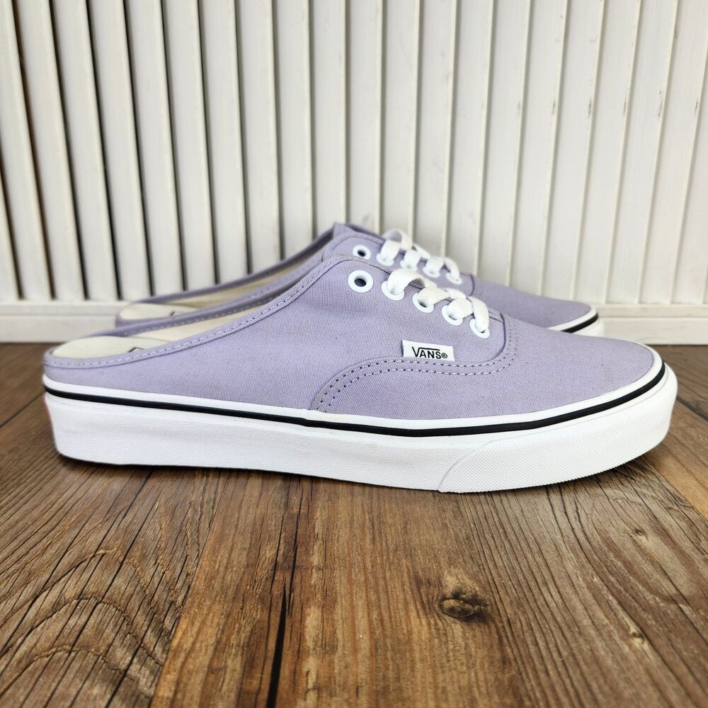 Vans Authentic Mule Shoes Womens Size 10 Lavender White Canvas Slip On Sneakers